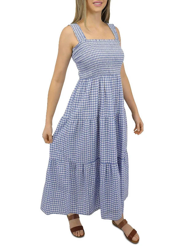 Women's Versatile Apparel Womens Checkered Tea-Length Midi Dress