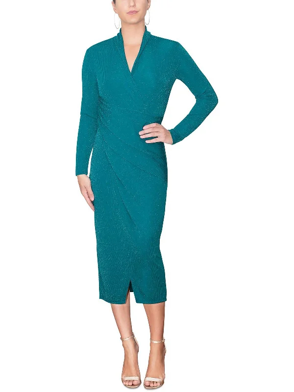 Casual Attire For Women Womens Faux Wrap Midi Cocktail and Party Dress