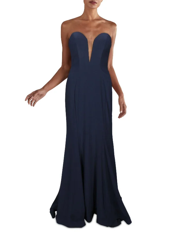 Women's Contemporary Apparel Womens Mesh Inset Strapless Evening Dress