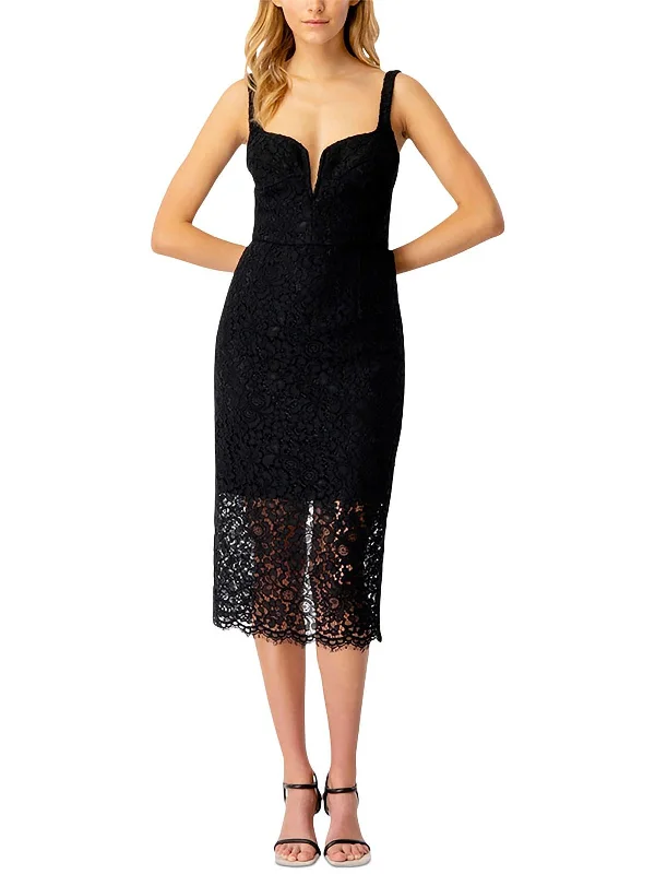 Women's Outerwear Attire Womens Plunging Midi Cocktail and Party Dress