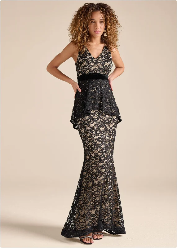 Casual Outfit For Women Tiered Lace Gown - Black