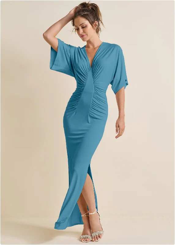 Chic Clothes For Women Drape Sleeve Maxi Dress - Blue