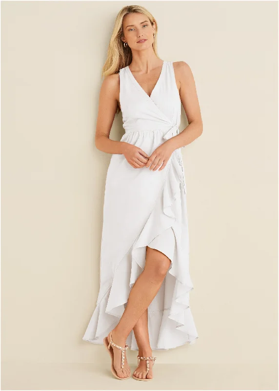 Women's Outerwear Garments High-Low Wrap Dress - Off White